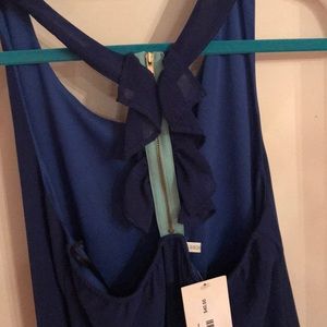 Blue dress with ruffle back detail